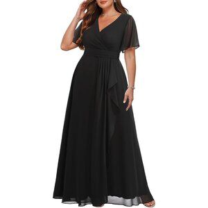 Plus Size Formal Dresses - Wedding Guest Bridesmaid Evening Prom Chiffon V Neck